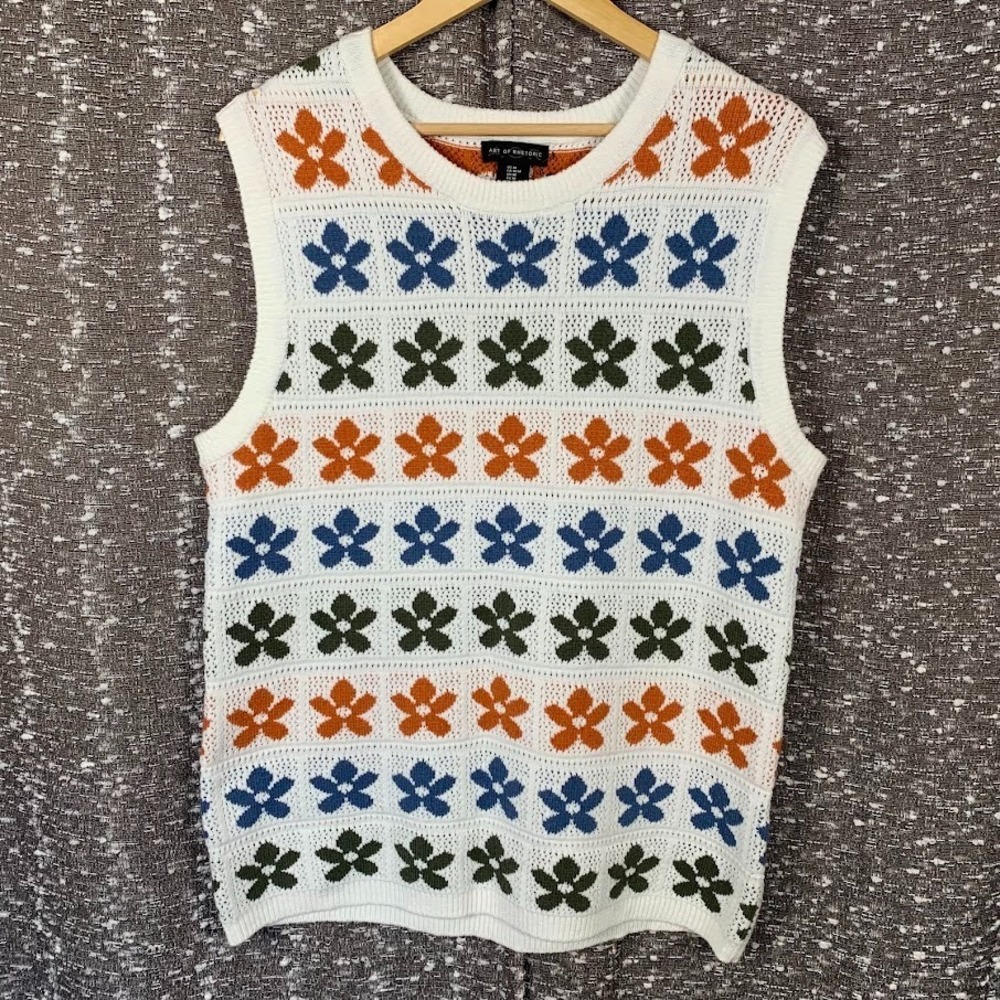 NWT Art of Rhetoric Flower‎ Power Knit Sweater Vest Boho Hippie Womens M